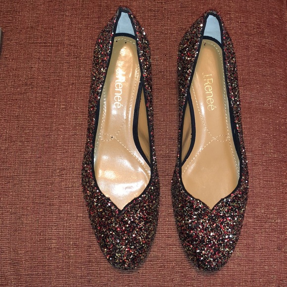 J. Renee’ Red/Gold Glitter Bambalina  Pumps SZ 8 1/2 - Picture 1 of 6